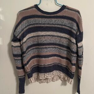 Girl’s 13/14 Abercrombie Kids Multicolored Striped Sweater with Lace Design